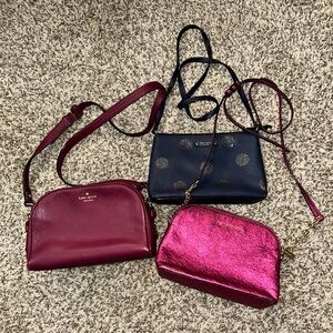 1 Kate Spade Burgundy, 1 Kate Spade Navy, and 1 Michael Kors Pink Crossbody Trio